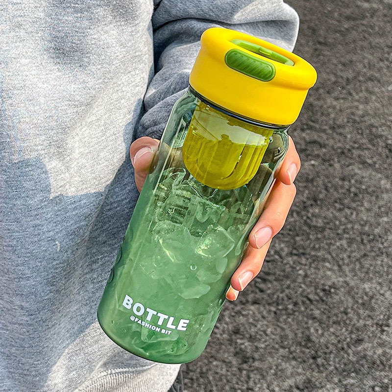 Bình Nước Bottle Trong Suốt Có Chia Vạch | Bình Nước Thể Thao Có Lọc Trà 650ML