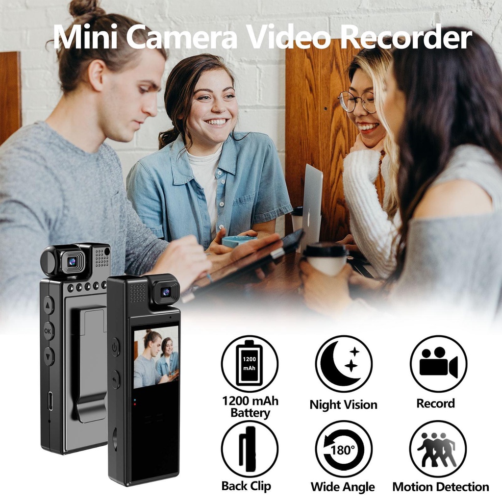 Camera Cơ Thể mini Âm Thanh Và video 1800K uhd 4k 1800°Camera Quay video 6 Tiếng Có Tầm Nhìn Đêm 1.3in tft