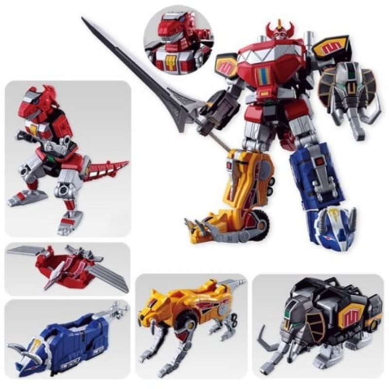 Mô hình đồ chơi siêu nhân khủng long minipla SMP Bandai.Smp. full set Megazord + Dragonzord + Titanus.Tặng ô tô