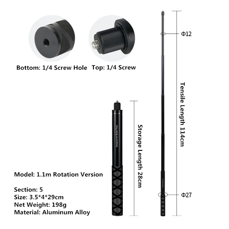 Gậy Chụp Ảnh selfie Bằng Hợp Kim Nhôm Vô Hình Thời Gian insta360 one x3 x2 1.2m 360 x3 one rs gopro max hero 9 11 12 mini
