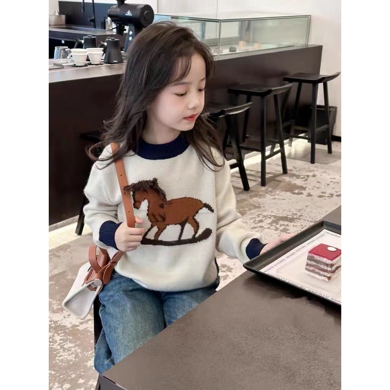 Áo Sweater Dệt Kim Dày Dặn In Hình Ngựa pony Dễ Thương Phong Cách Hàn Quốc Thời Trang Mùa Đông Cho Mẹ Và Bé