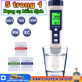 Bút kiểm tra chất lượng nước Máy đo độ mặn nước 5 đến 1 pH/TDS/EC/độ mặn/nhiệt độ chứa 3 pH chuẩn