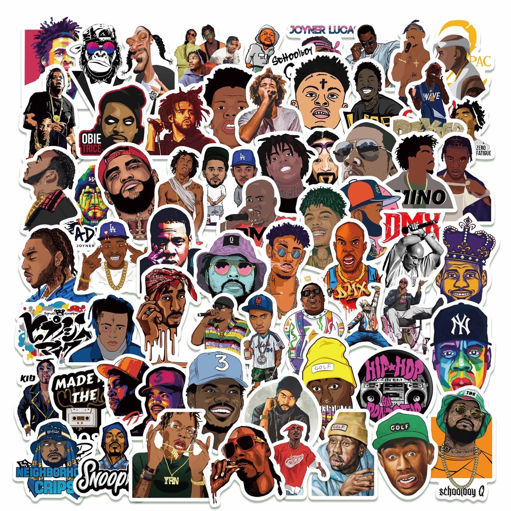 J· Hình Dán Chống Nước Rapper Nghệ Thuật Mũ Bảo Hiểm Máy Tính Xách Tay Hành Lý Dán Thiết Lập, 64 tờ