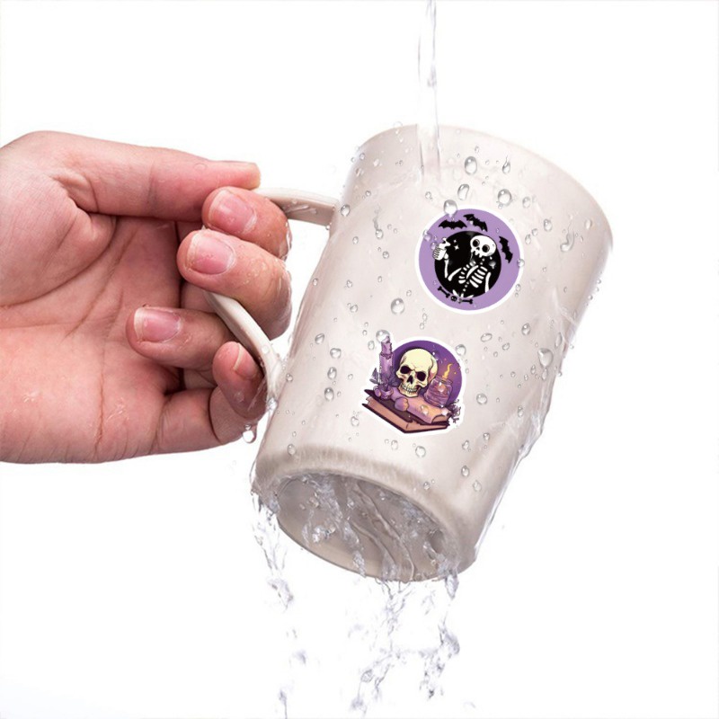 Z & m ❀ Hình Dán Mèo Ma Thuật Màu Tím ❀ Bộ 50 Miếng Dán Chống Thấm Nước Độc Đáo