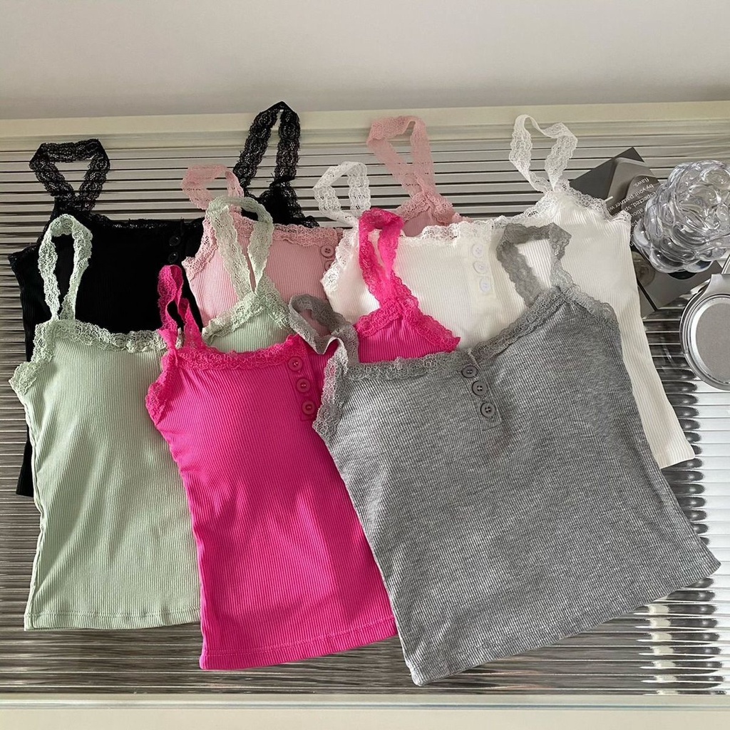 Áo tank top Ôm Dáng Có Mút Đệm Ngực Phối Ren Quyến Rũ Dành Cho Nữ | BigBuy360 - bigbuy360.vn