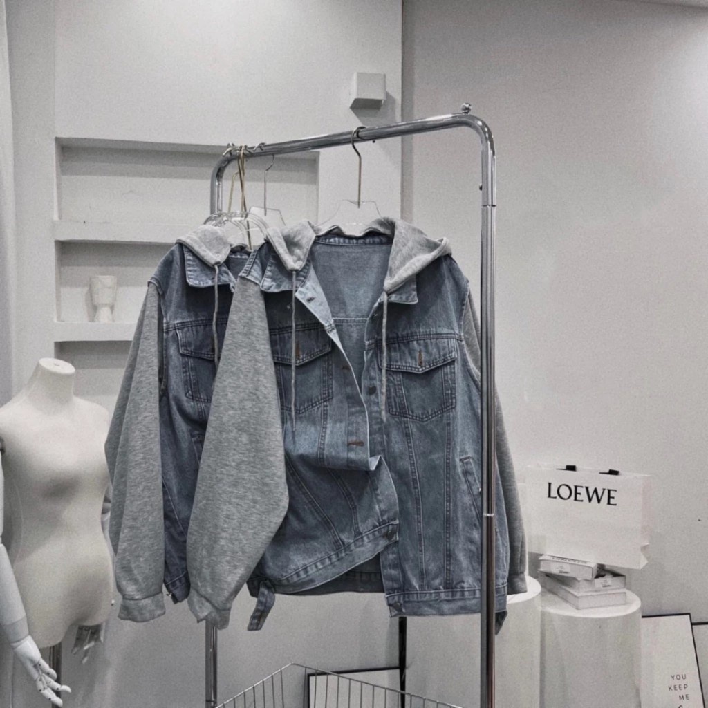 Áo Khoác Jean Mũ Ce Lin ❤ Áo Bò Dày Dặn Dáng Rộng Nam Nữ NVA739