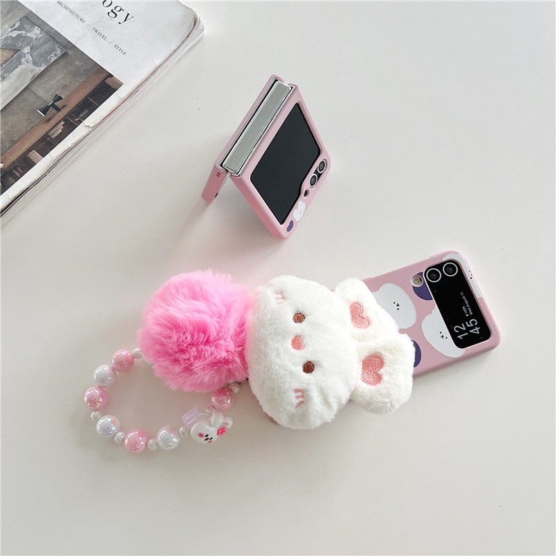 Hoạt Hình Ốp Điện Thoại Chống Sốc Có Dây Đeo Tay Và Bóng Lông Thỏ Cho samsung galaxy z flip 4 3 5 samsung z flip5 zflip5