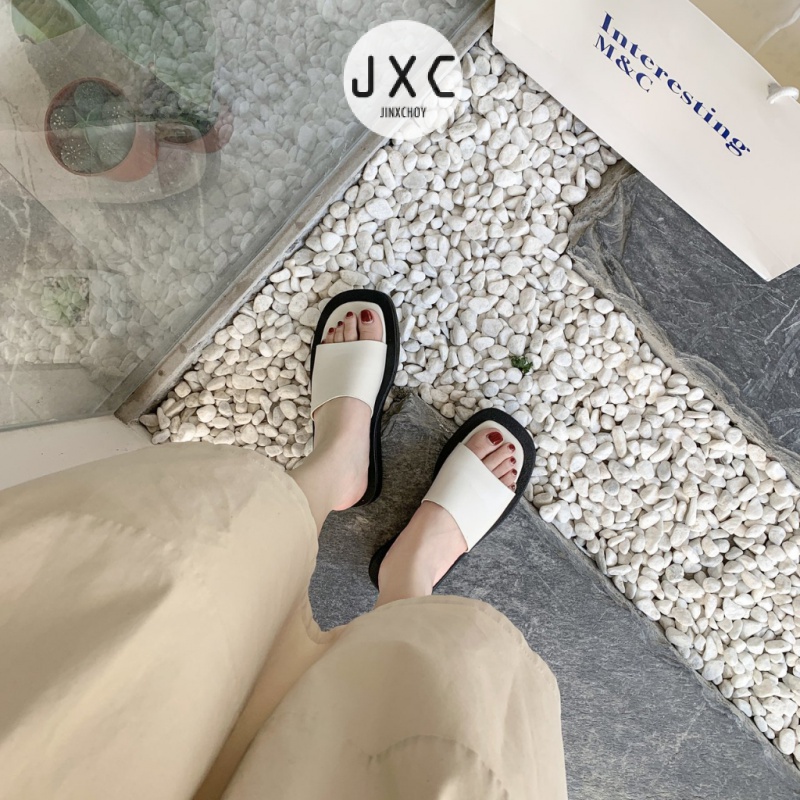 JINxCHOYDép quai ngang đế bằng mũi vuông thời trang xinh xắn dành cho nữ