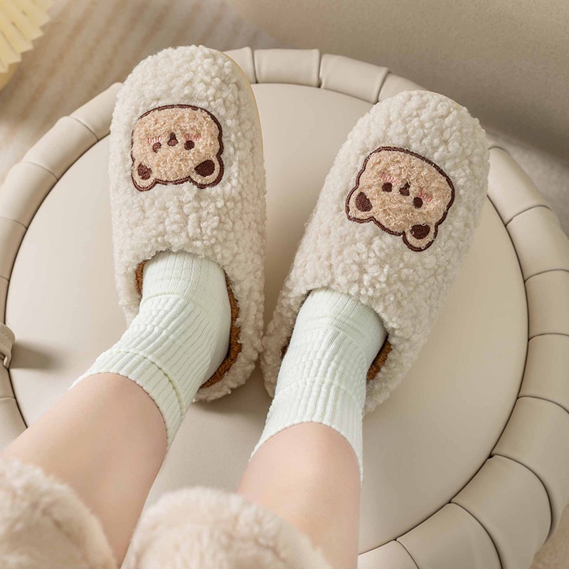 😝Dép cotton Đi Trong Nhà Đế Dày Giữ Ấm Mùa Thu Đông In Họa Tiết Hoạt Hình Dễ Thương Cho
