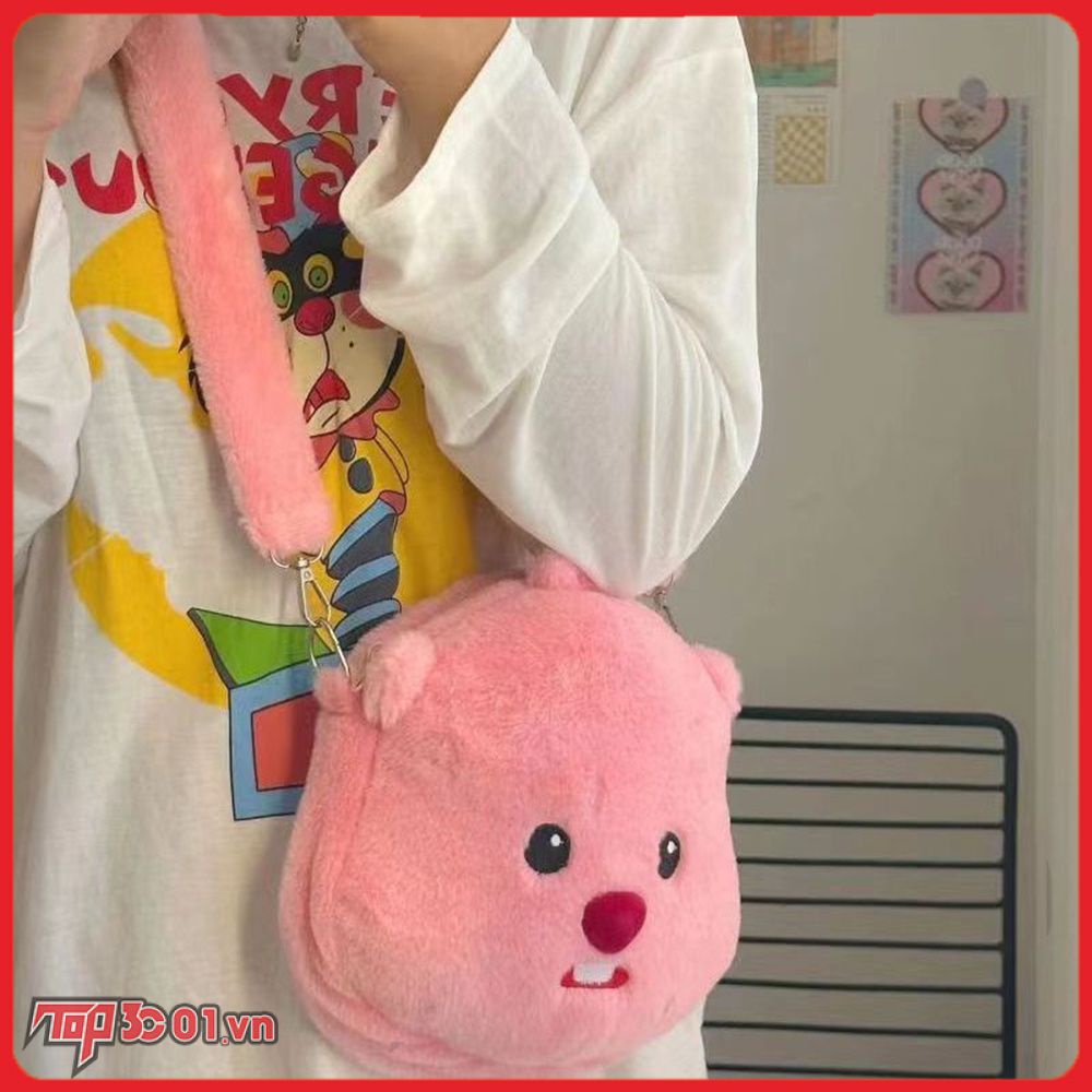 Dễ Thương Loopy Sang Trọng Màu Hồng Nhỏ Hải Ly Túi Nữ Hoạt Hình Búp Bê Di Động Đeo Vai Cô Gái Tặng-top3C01