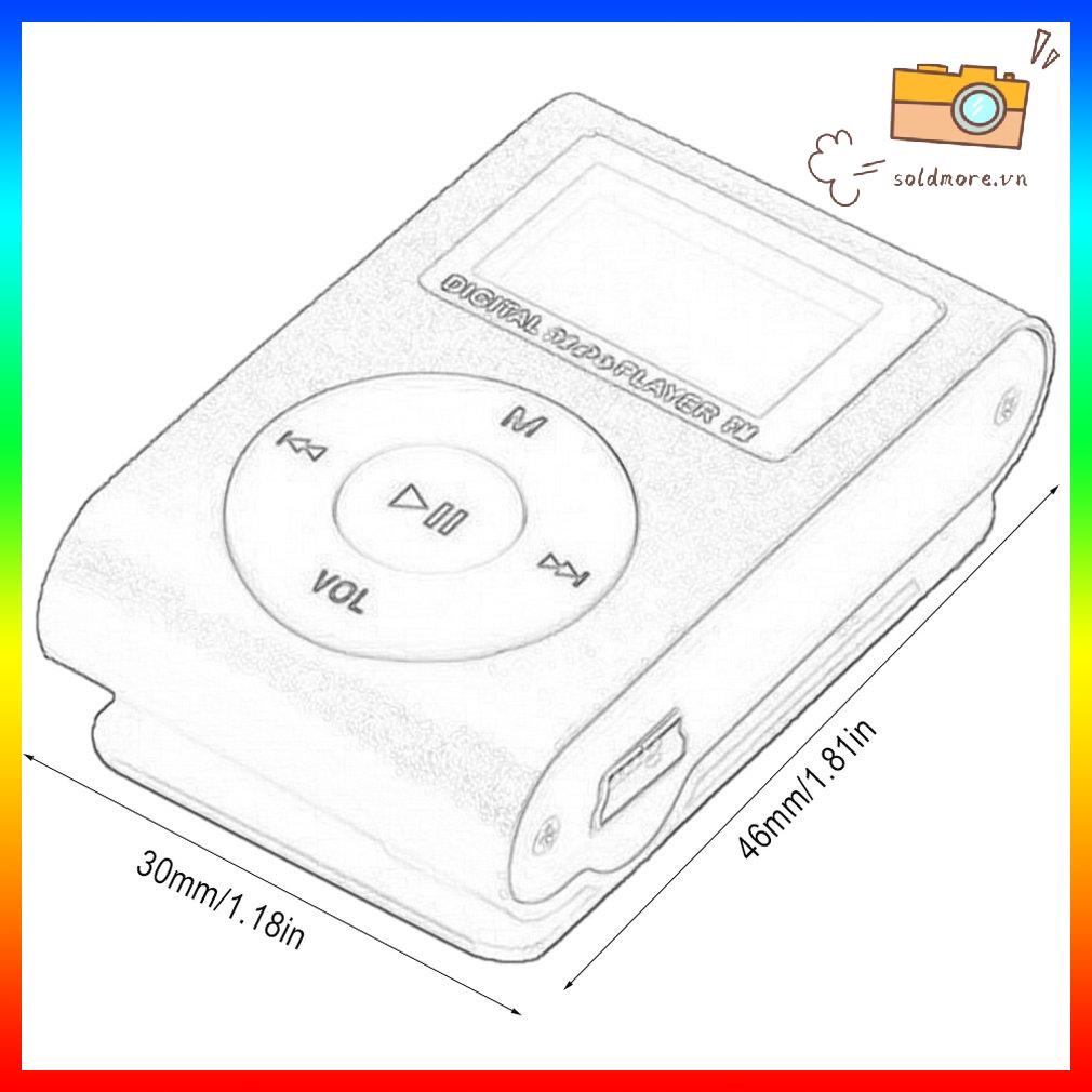 Máy nghe nhạc MP3 mini kỹ thuật số Clip kim loại có màn hình LCD Hỗ trợ thẻ TF USB 2.0