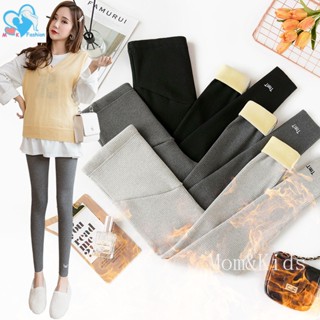 Quần Legging Lót Lông Cừu Dày Dặn Họa Tiết Kẻ Sọc Cho Mẹ Bầu