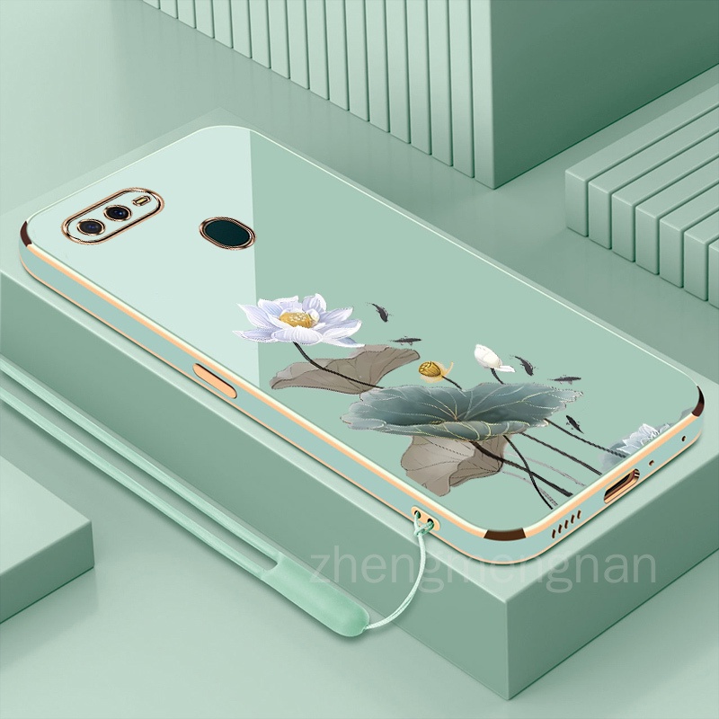 ốp lưng OPPO A5S A7 A12 OPPO F9 PRO TPU Ốp Điện Thoại tpu Silicon Mềm Mạ Điện Họa Tiết Hoa Sen Có Dâ