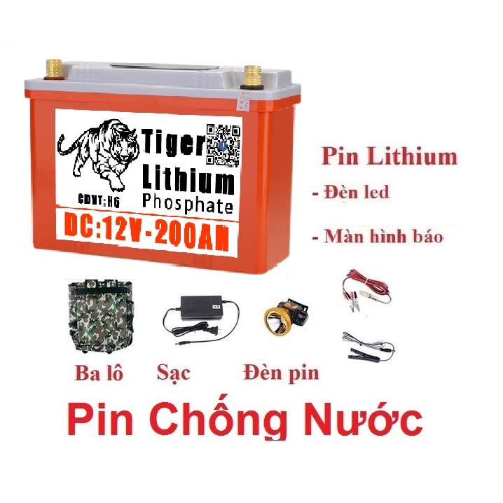 Bình Pin Lithium 200Ah chống nước hoàn toàn tuyệt đối-Pin lithium 12V-200Ah- Mẫu mới màu cam 2024