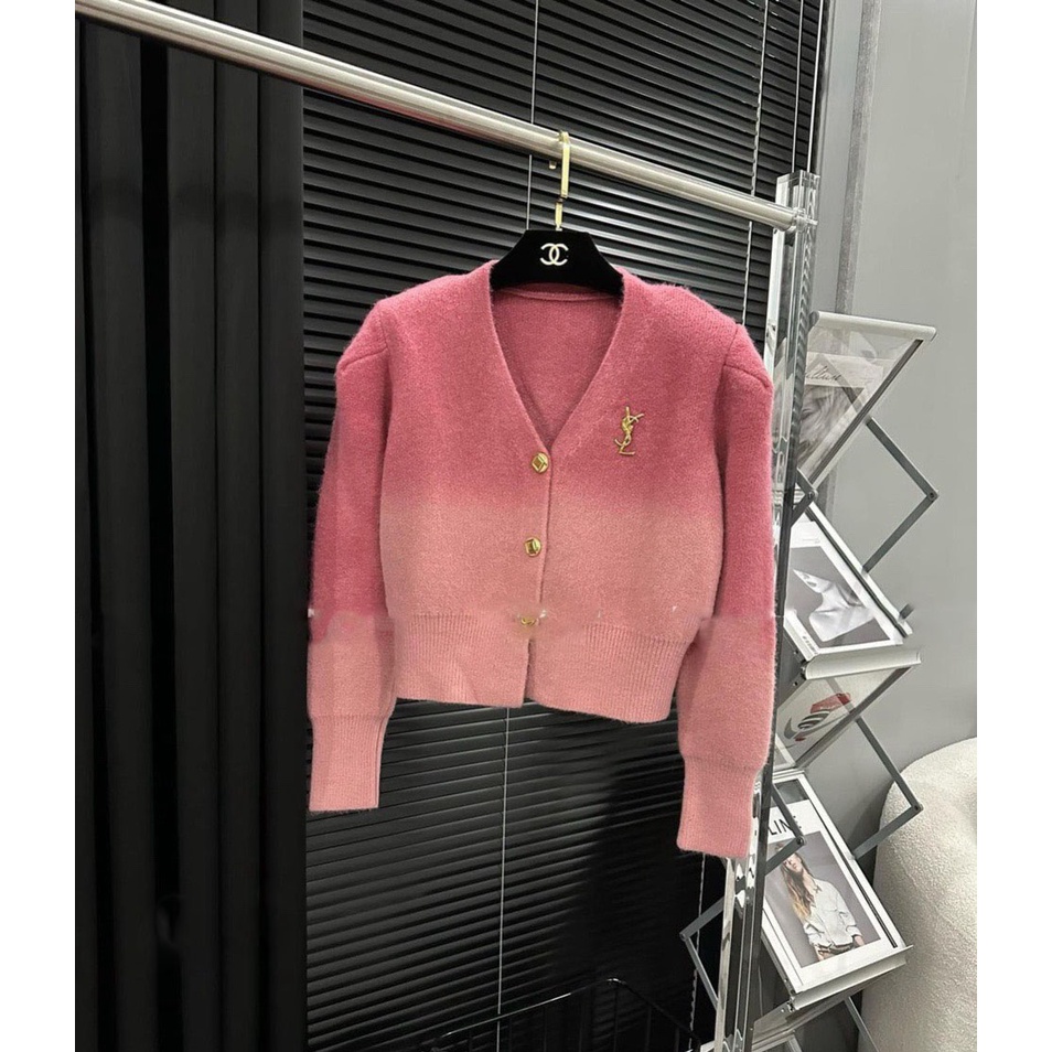 Áo len hồng loang. áo khoác len loang tag y  nữ