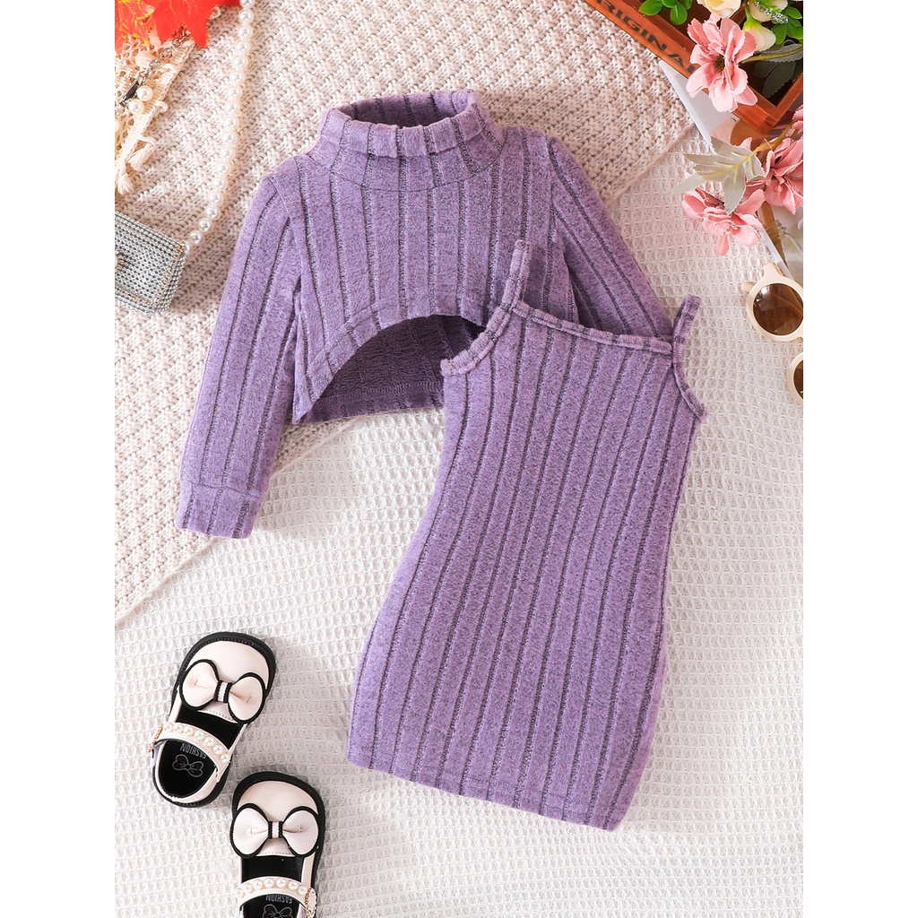 Bộ Đồ Bé Gái Gồm 2 Món Áo Thun Tay Dài váy yếm hai dây Họa Tiết Sọc Caro Set Quần Áo Cho Bé Trẻ em 6 Tháng - 3 Tuổi Sơ Sinh