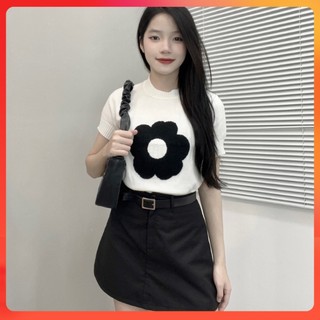  Áo len thun Montoghi HOA GIỮA tay ngắn