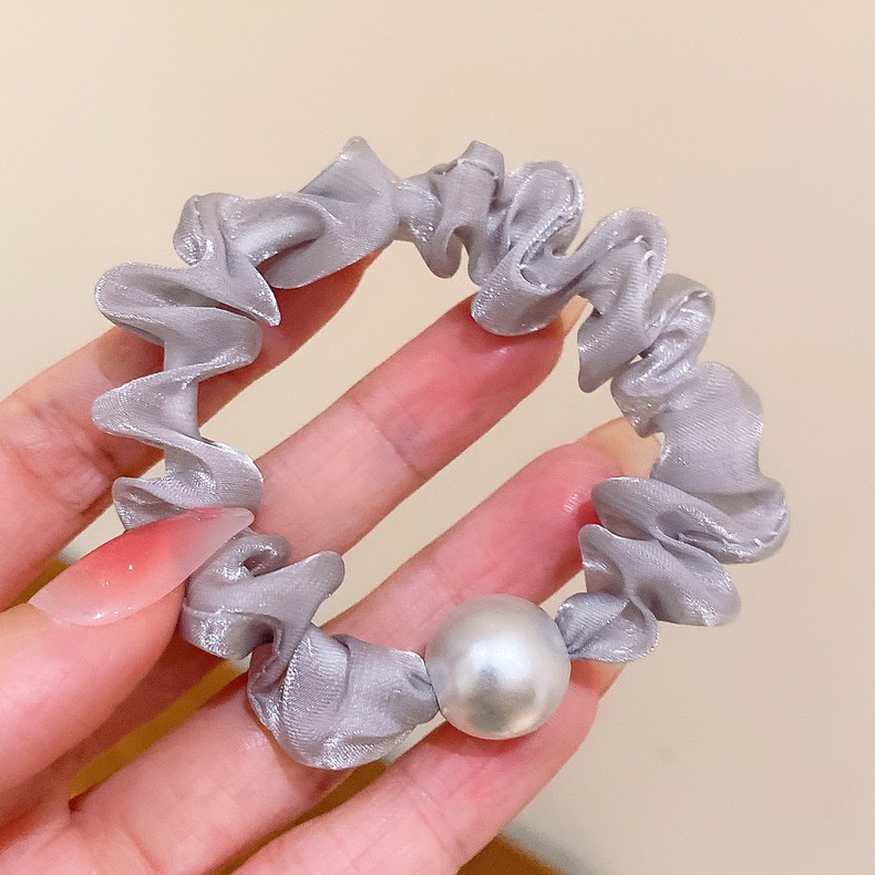 Cột tóc srunchies vải lưới bóng kim tuyến đính hạt châu đơn giản CT21