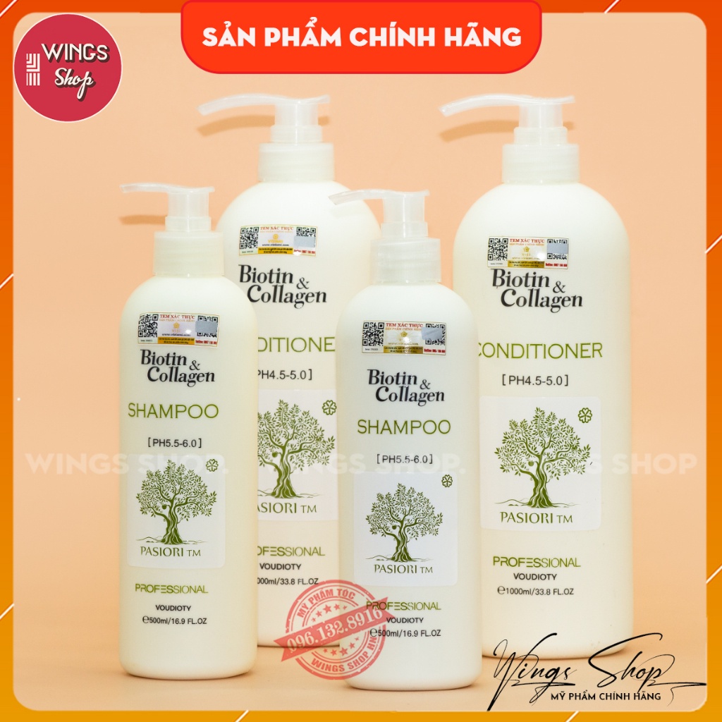 Cặp Gội Xả Biotin Collagen Trắng 500ml-1000ml | Giảm Rụng Tóc, Phục Hồi Tóc Khô Xơ