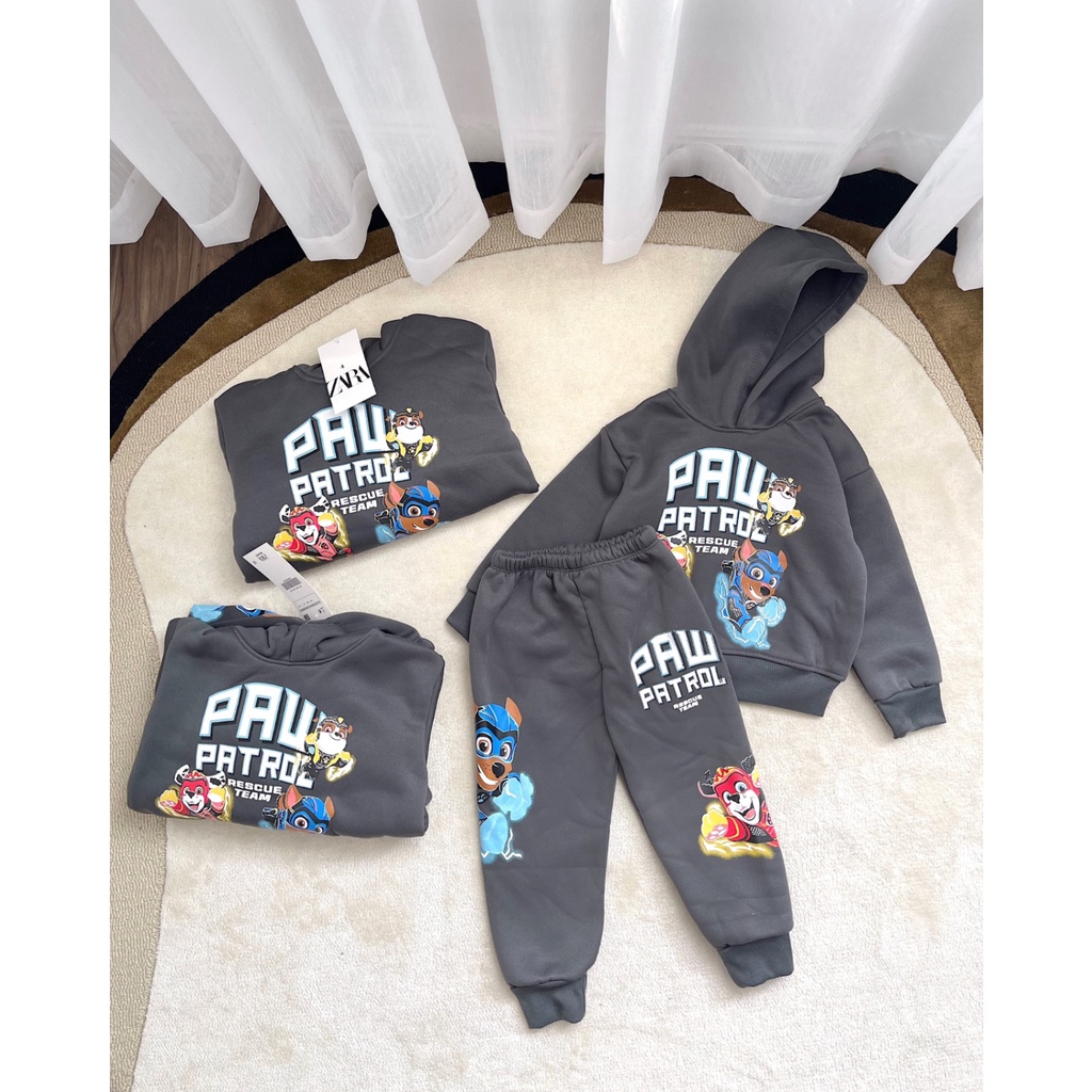 T924 - BỘ NỈ BÉ TRAI HOODIE XÁM CHÓ PAW PATROL