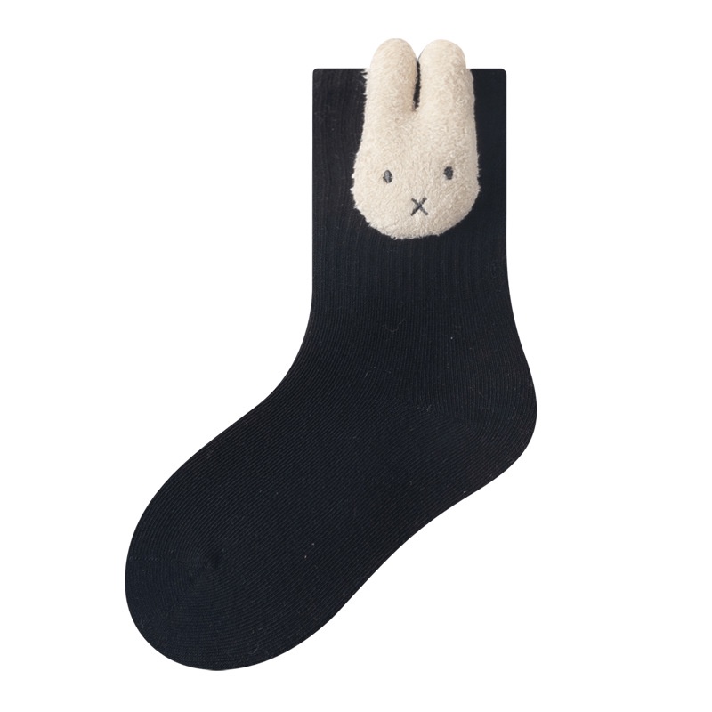 1 Cặp Vớ cotton Cổ Vừa Họa Tiết Thỏ Hoạt Hình Phong Cách Hàn Quốc Thời Trang Thu Đông Cho Bé Gái 23 Tuổi