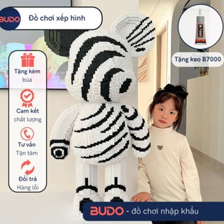 [ BÚA + KEO ] Đồ Chơi Lắp Ráp Mô Hình Gấu Bearbrick Supreme Xoắn Ốc Trắng đen sọc vằn cỡ lớn 1m, gu cci  1m
