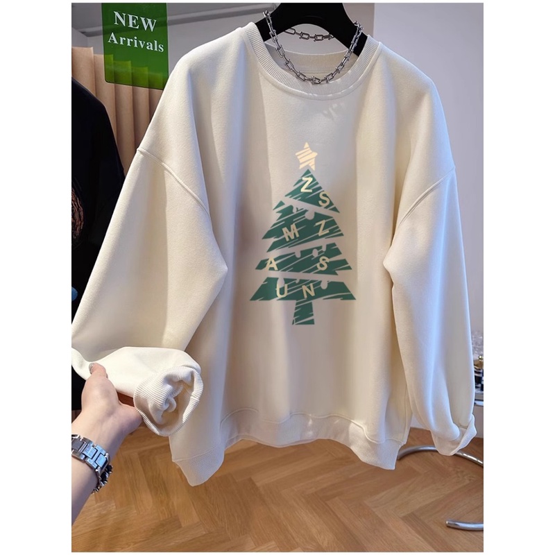 Mới Áo hoodie Cổ Tròn Dáng Rộng In Hình Cây Thông Giáng Sinh Phong Cách Hàn Quốc Thời Trang Cho Cặp Đôi