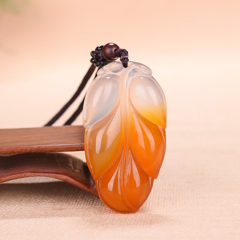 Lá Mặt Dây Chuyền Mã Não Tự Nhiên, Màu Sắc Vàng Nhánh Ngọcd Leafs, Phù Hợp Nam Nữ