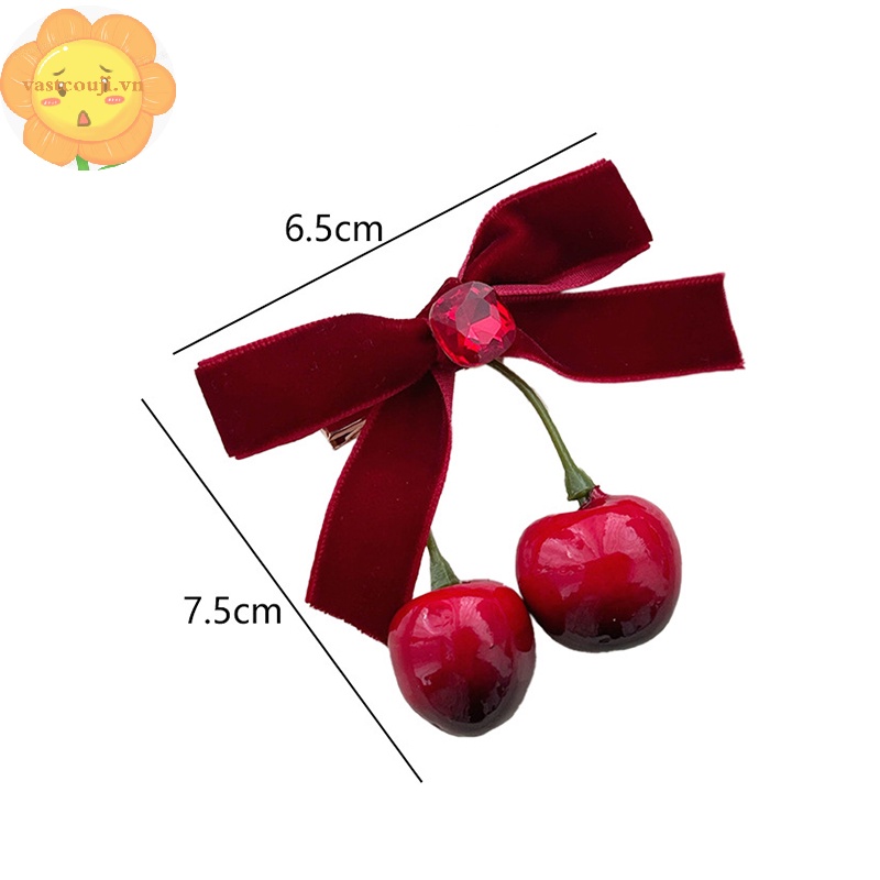 Vastji Set 2 Kẹp Tóc Hình Quả cherry Phong Cách Hàn Quốc Ngọt Ngào Cho Nữ vn