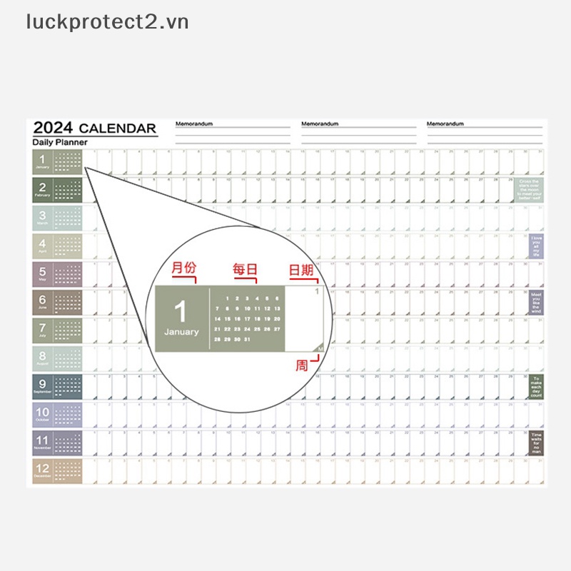 # N Bảng Ghi Nhớ Lịch Treo Tường # 2024 Ký Tự Dễ Thương Trong Văn Phòng