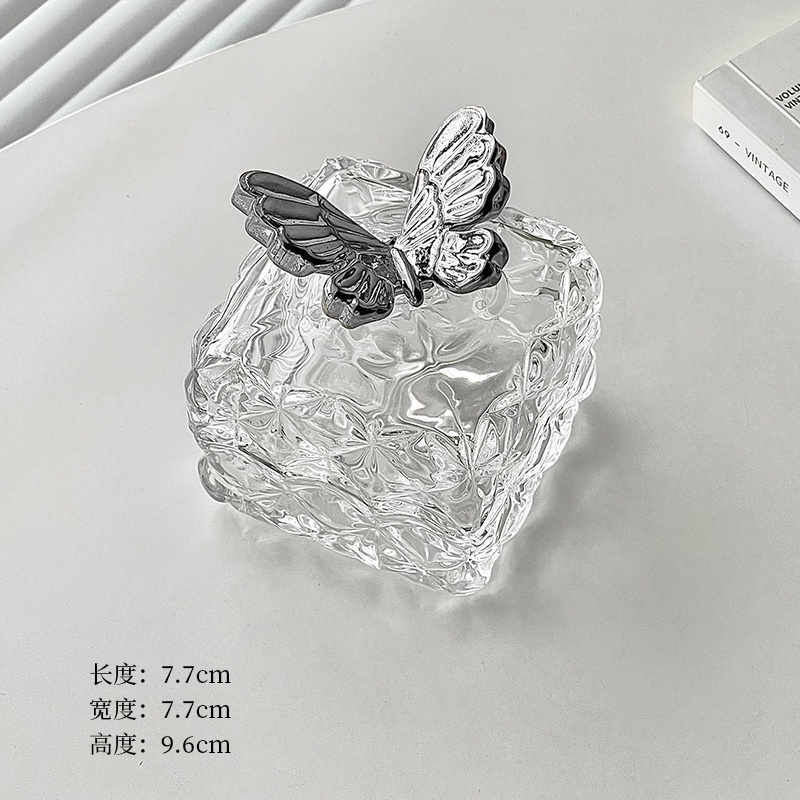 Hũ đựng mứt Tết 2024 thủy tinh kèm khay kim loại, Đĩa trái cây thủy tinh 4 ngăn cao cấp có nắp đậy - Mã: BK49