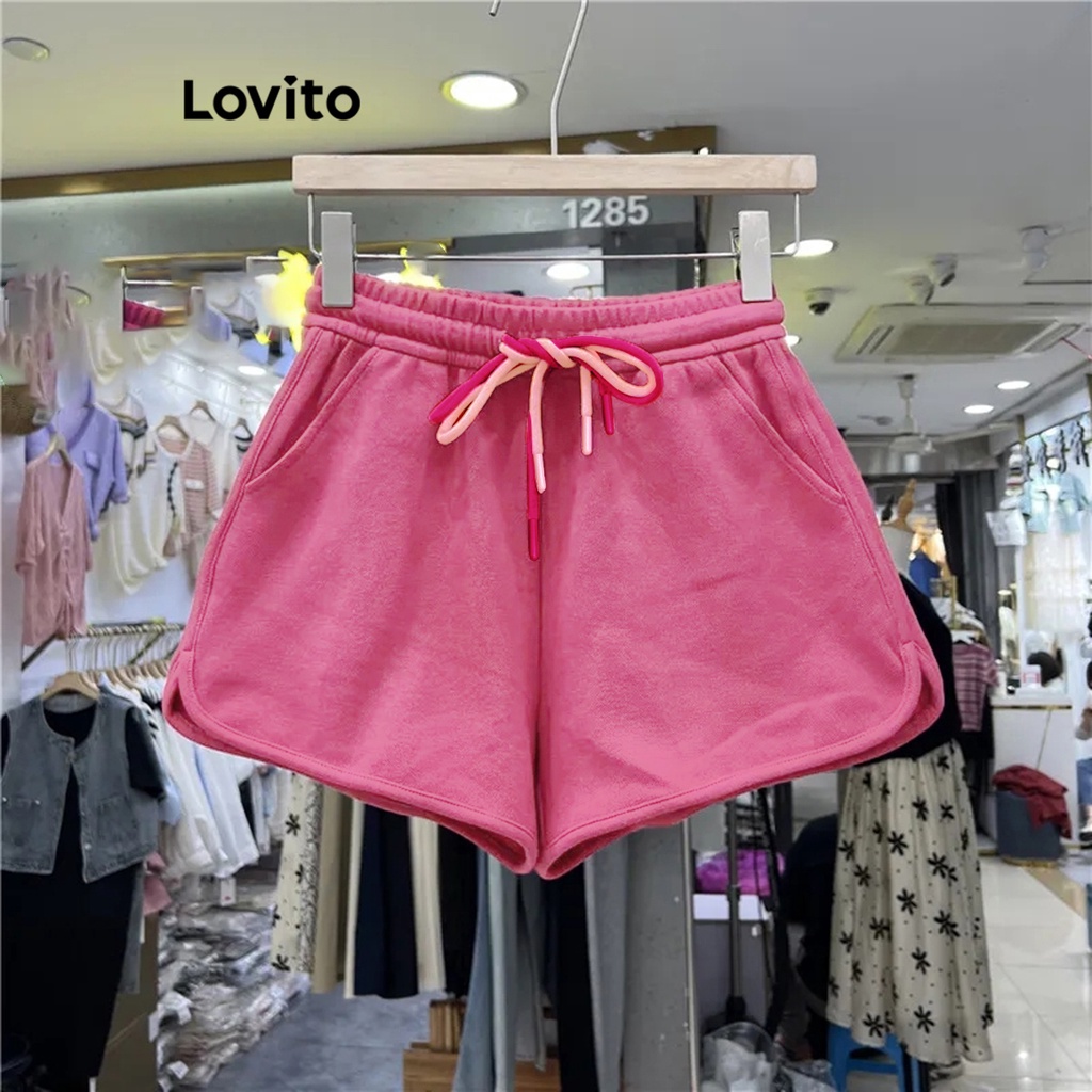 Quần short Lovito phối túi buộc dây màu trơn thường ngày cho nữ LNE21062 (Màu hồng đậm)