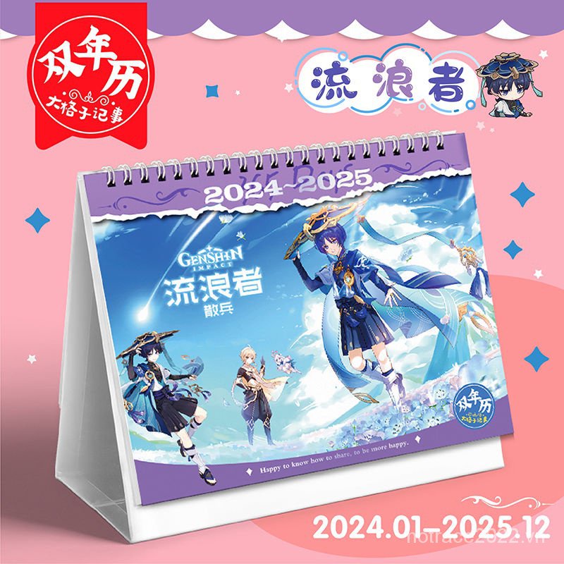 ★Genshin Impact★ Scaramouche&Xiao&Raiden Shogun&Hutao&Kazuha Lịch Để Bàn Năm 2024-2025 Thiết Kế Xinh Xắn