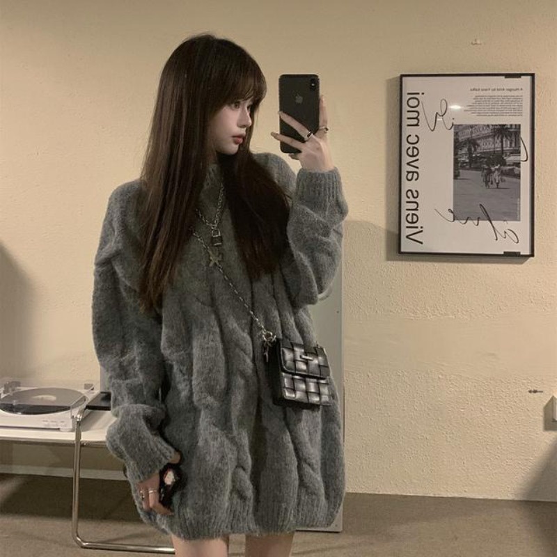 Áo sweater chui đầu dáng rộng màu sắc đơn giản phong cách retro Hàn Quốc cho nữ