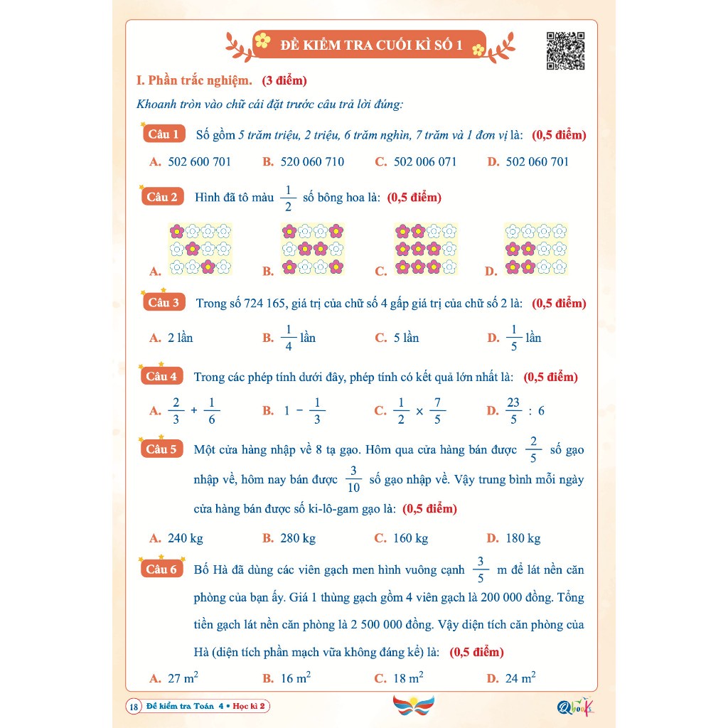 Sách Đề Kiểm Tra Toán Lớp 4 - Học Kì 2 - Cánh Diều  - Bản Quyền