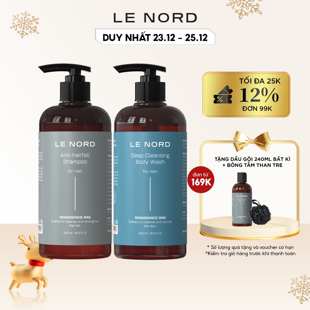 Combo tắm gội sạch sâu dành cho nam LE NORD 500ml thành phần thiên nhiên an toàn cho làn da