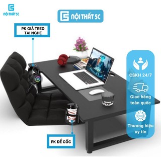 Bàn Gaming, Bàn Làm Việc Gấp Gọn Nội Thất 5C BH-015G Kèm Phụ Kiện Để Cốc, Tai Nghe, Chân Sắt Hộp To 4x4cm, Mặt Gỗ MDF