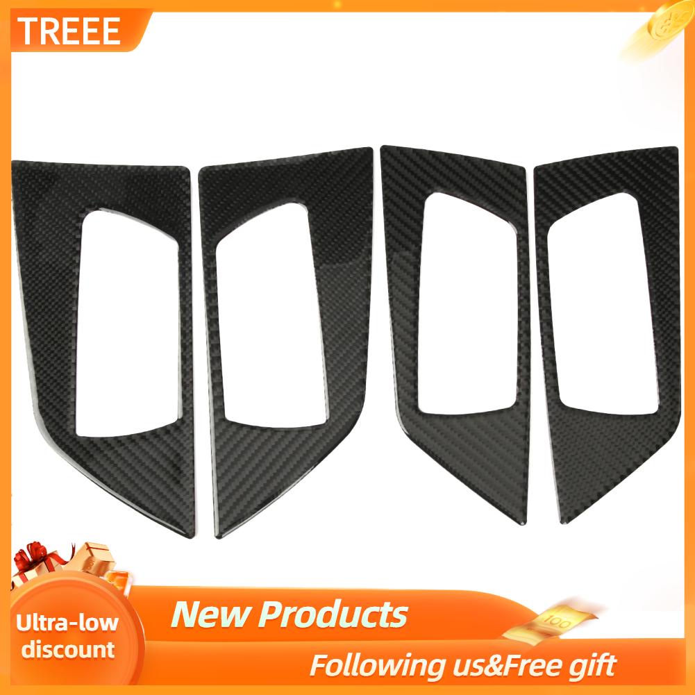 Treee 4pcs Car Carbon Fiber Inner Door Handle Bowl Trim Cover Stickers