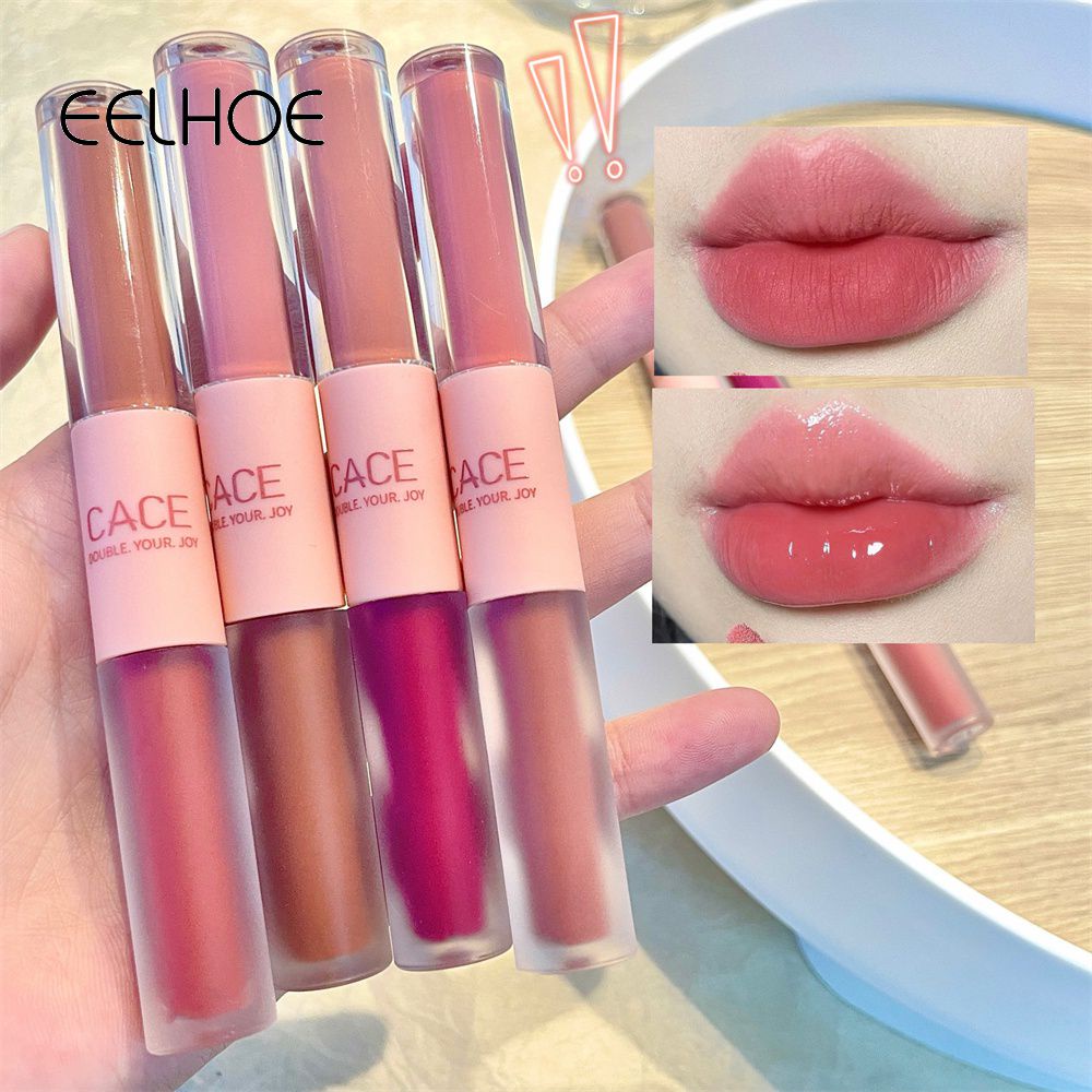 EELHOE Cace Vui Vẻ 6 Màu Son Môi 2 Đầu Son Men Không Kéo Khô Nhung Trang Điểm Matte Trắng Son Bóng m