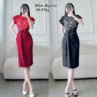 Thời Trang Bigsize - Đầm Váy Phối Bigsize Nữ Vải Lụa Chéo Lạnh Cao Cấp Thiết Kế Đi Dự Tiệc Xinh Đẹp Sang Trọng 40-95kg