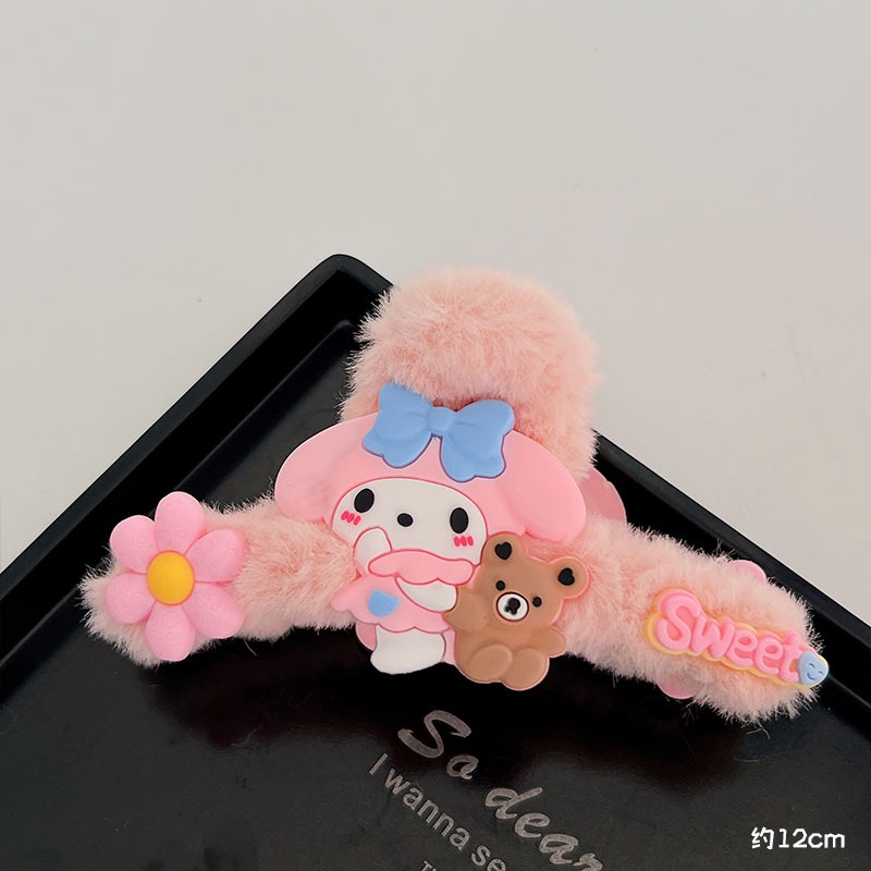 Kẹp Tóc Hình sanrio Phủ Lông Phong Cách Hàn Quốc Dễ Thương Cho Nữ