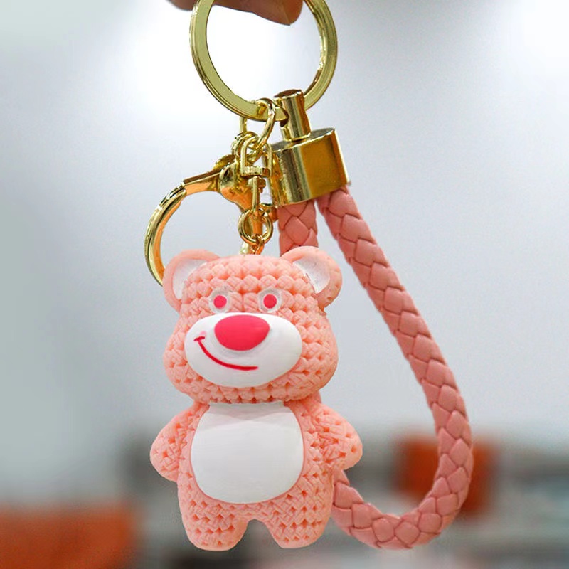 Móc Khóa Cao Cấp Gấu Dâu Hồng Siêu Cute Mẫu Mới