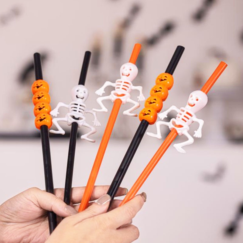 Set 5 Ống Hút Họa Tiết halloween Hoạt Hình Dễ Thương Có Thể Phân Hủy