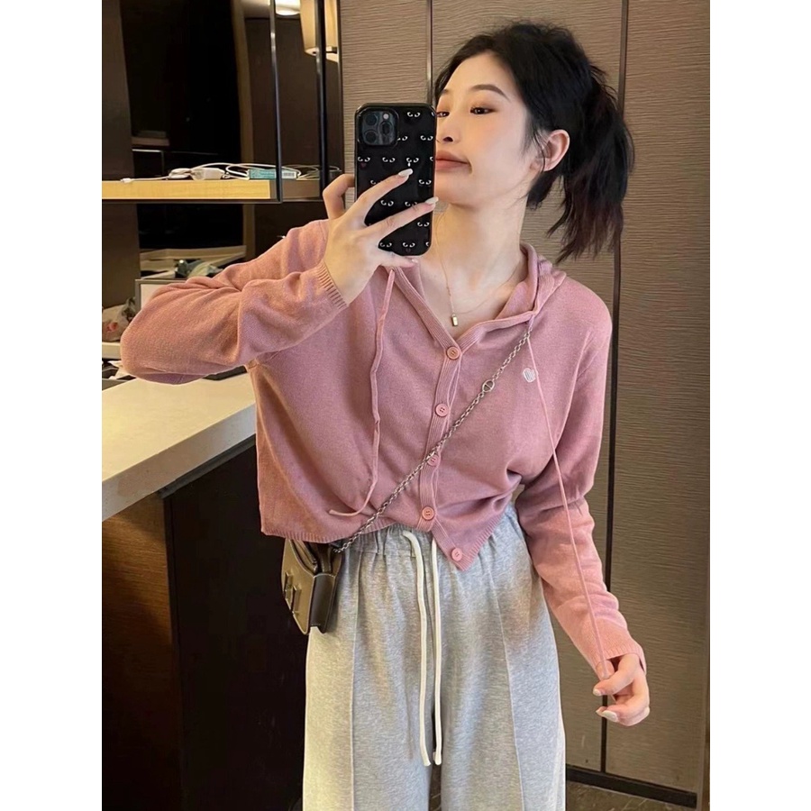 PINXIANG Áo Hoodie Dệt Kim Tay Dài Dáng Rộng Màu Trơn Thời Trang Hàn Quốc Dành Cho Nữ