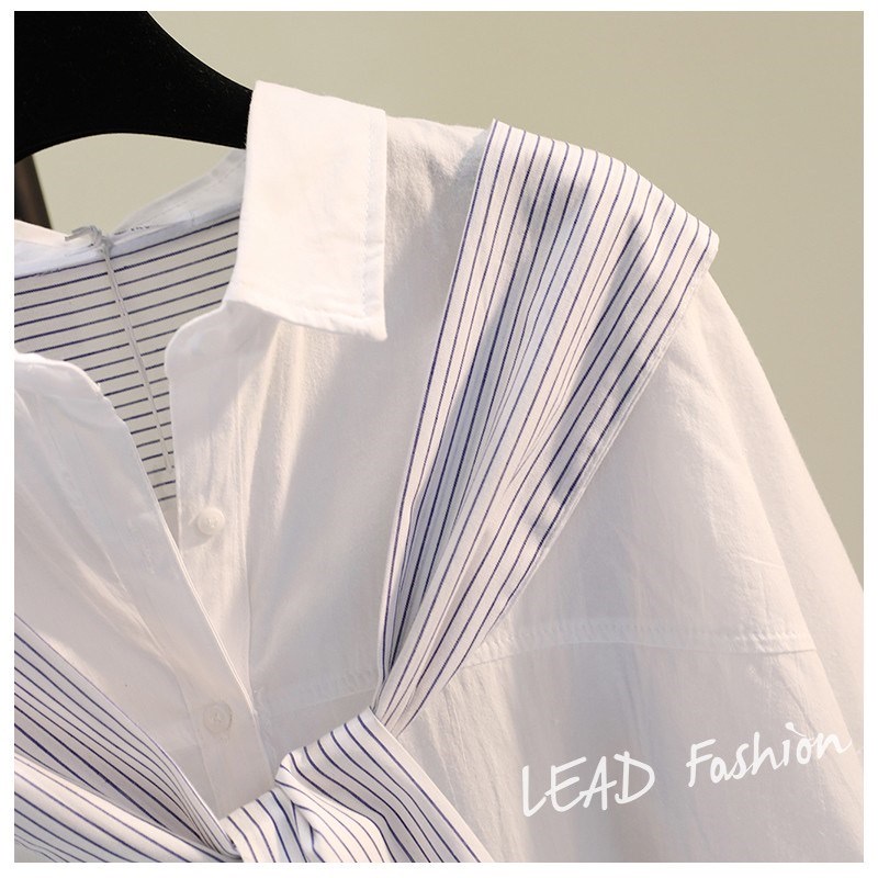 Qunz Bán Buôn Áo Sơ Mi Ghép Nối Khăn Choàng Thanh Dọc 7036