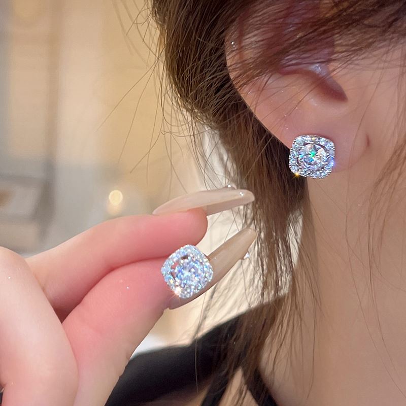 Bông Tai Bạc Hình Vuông Đính Đá zircon Đơn Giản Thời Trang Cho Nữ