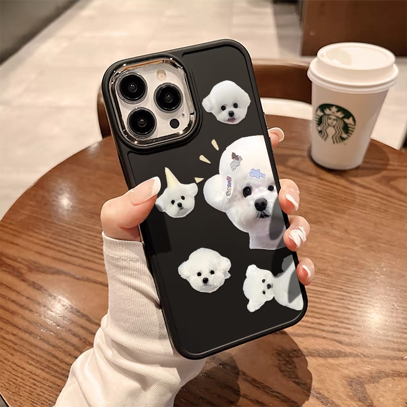 Ốp Điện Thoại Silicon Dẻo In Hình Cặp Đôi Chó Trắng Nút Kim Loại iphone 15 pro max 14 pro max 13 12 pro max xs x xr 8 + 7