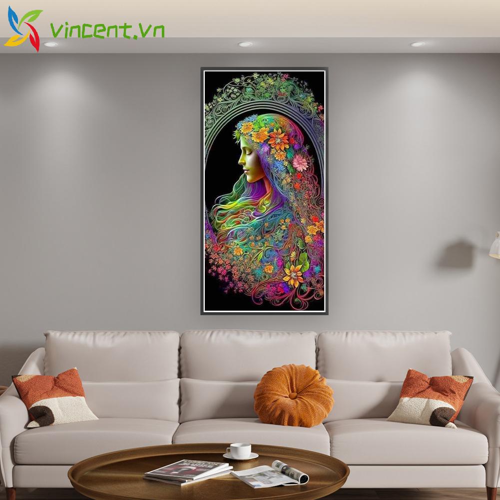 Bộ Tranh Thêu Chữ Thập Bằng cotton 11ct In Hình Cô Gái Và Hoa