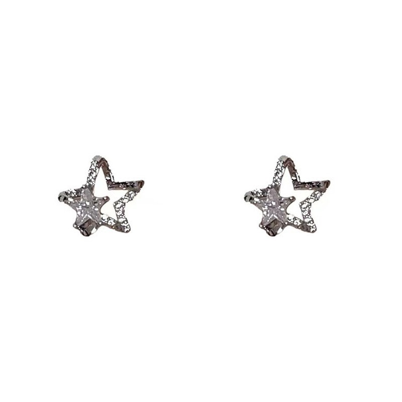 Bông Tai Mạ Bạc 925 Hình Ngôi Sao Đính Đá zircon Xinh Xắn Cho Nữ