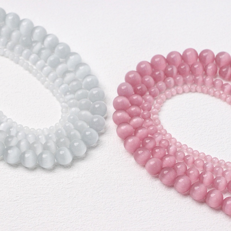 Set 10 Hạt Đá Mắt Mèo Giả Bằng Thủy Tinh 4 / 6 / 8 / 10mm Tự Làm Trang Sức